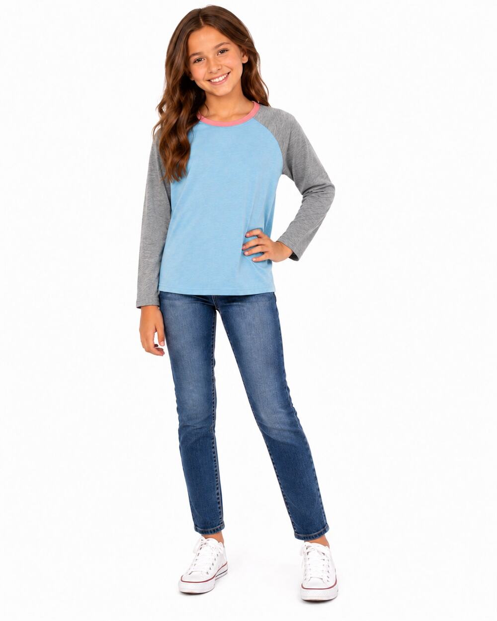 Epic Threads Girls M Colorblock Raglan Long Sleeve Baseball Tee Blue Gray NWT